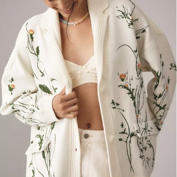 Anthropologie Floral Embroidered Open Front Cardigan Sweater (Size M) - NWT - Picture 1 of 4